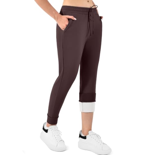 Walifrey Fleece Lined Joggers for Women with Pocket Brown XS - image 1