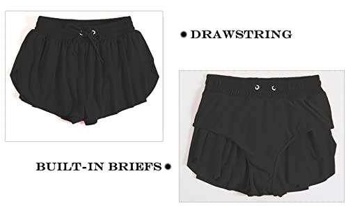 Yilisha Womens Drawstring Swim Shorts High Waisted Board Shorts Black Bathing Suit Bottoms Workout Shorts Swimsuit3