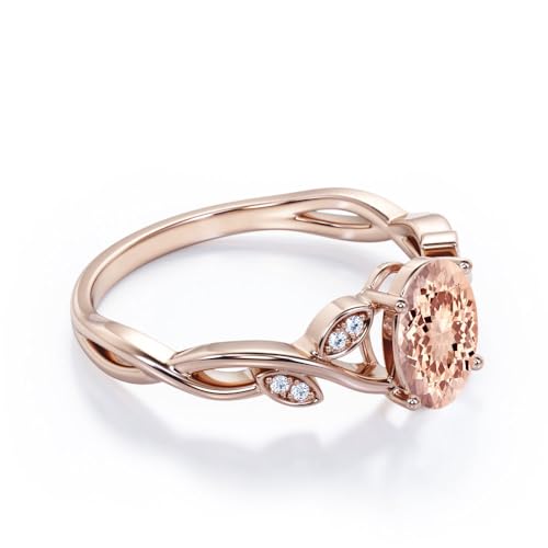 Peach Pink Morganite/Opal Ring 925 Sterling Silver White/Rose Gold Pink Morganite/Opal Engagement Wedding Ring Anniversary Jewelry Gifts for Women Mother Her3