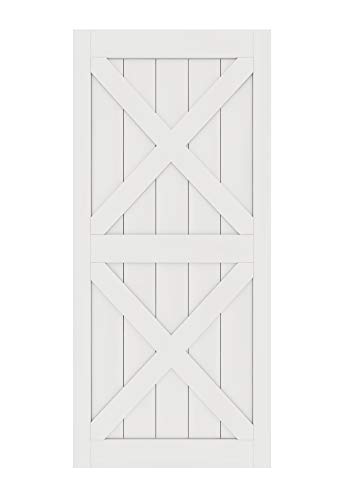 DIYHD 38X84 in Double X Shape White Barn Door Slab MDF Solid Core Interior Door Panel(Disassembled,Finished Surface)