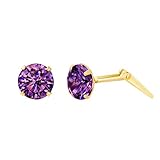 9ct yellow gold 5mm amethyst cubic zirconia cz earrings gift box included