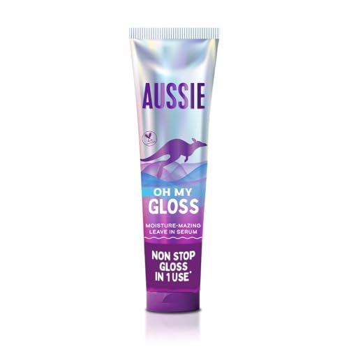 Aussie Oh My Gloss Moisture-Mazing Leave-In Treatment Lightweight Serum 160ml Moisture & Shine Booster for Dull Hair. With Jojoba Safflower & Australian Macadamia Nut Oils. Vegan & Cruelty-Free