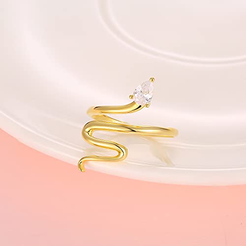 925-Sterling-Silver Snake Ring For Women - Cute Open Adjustable Ring Plated With Shiny White Gold/18K Gold,Whether You Snakes Lovers Or Not,Personalized Fashion Jewelry Is Worth Having #TOP4