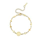 Amaxer Heiliger Benedikt von Nursia Kreuzarmband für Frauen St. Benedikt Medaillen Exorzismus Katholisches römisches Kreuz Religiöser Beschützer Edelstahl-Charm-Armband (Gold)