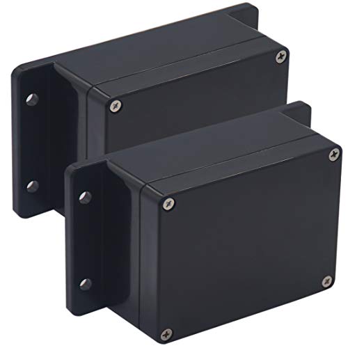 Raculety 2 Pack Project Box IP65 Waterproof Junction Box ABS Plastic Black Electrical Boxes DIY Electronic Project Case Power Enclosure with Fixed Ear 4.53 x 3.54 x 2.17 inch (115x90x55mm)