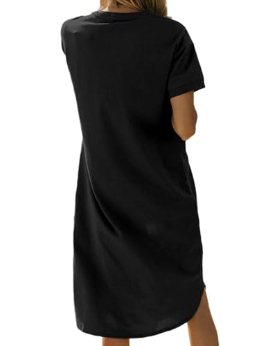 Image of Dyexces Summer Dress for Women Crew Neck Short Sleeve Solid Basic T-Shirts Casual Midi Dresses with Pocket