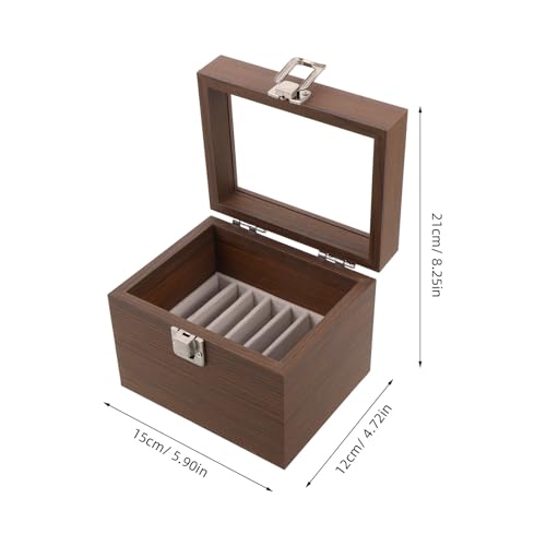 Boîte à bijoux en bois de noyer foncé avec 8 compartiments beiges pour coiffeuse