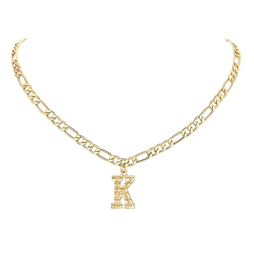 FOCALOOK Gold Initial Letter Necklaces for Women Men 14K Gold Plated Capital A-Z Initial Letter Chain 16 Inch