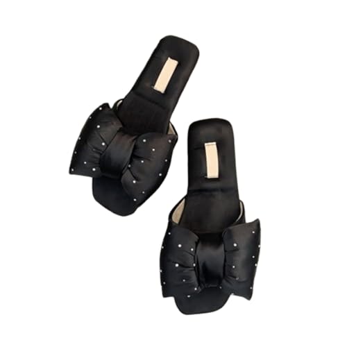 Women's Rhinestones Bow-Knot Satin Flat Slippers Open-Toe Pure Color Bridal Flips Flops Hand Sewn Slides Shower Wedding House Shoes2