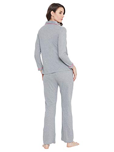 Image of Clovia Cotton Button Down Shirt & Pyjama Set