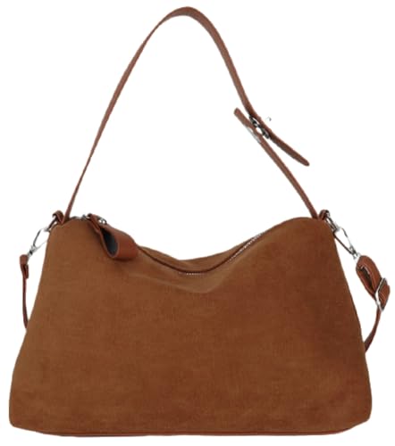 Image of Suede Shoulder Bags For Women Crossbody Bag Suede Tote Bag Satchels Slouchy Work Purses Crescent Handbag Fall Top Handle