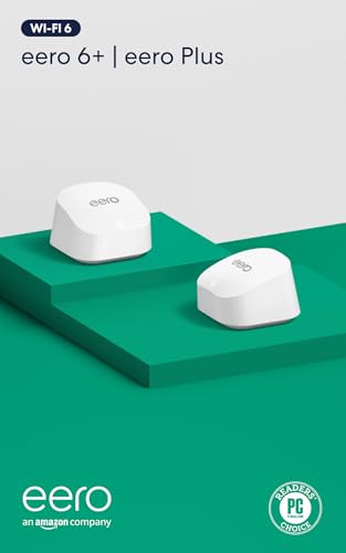 Image of Amazon eero 6+ mesh wifi system with eero Plus annual subscription (auto-renews) - Coverage up to 3,000 sq. ft., Connect 75+ devices, 2-pack