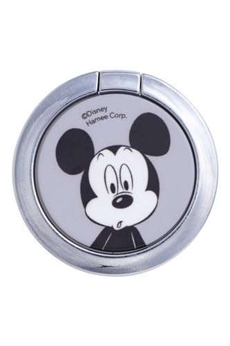 iFace Finger Ring Holder ディズニー スマホリング 薄型 フラットタイプ (ミッキーマウス/フェイス/グレー)【iPhone/Android対応 360度回転 リングホルダー アイフェイス 落下防止 スタンド スマートフォン リング