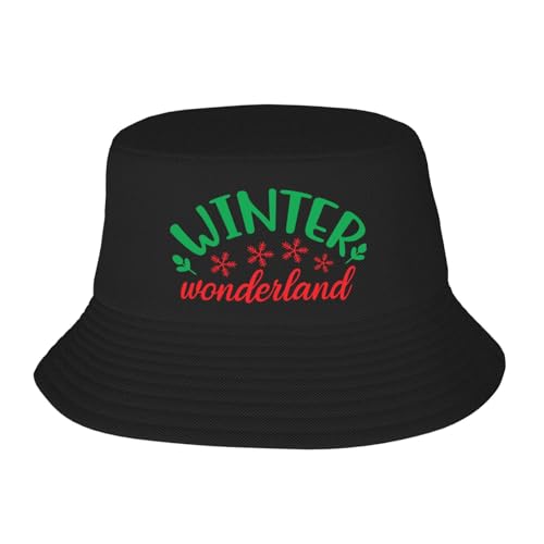 Winter Wonderland Christmas Double-Layer Fold Able Fisherman's Hat Essential Fashion Item Combines Sun Protection with Style Unisex Outdoor Design Black