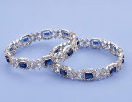Image of AMERICAN DIAMOND 4LEAF BLUE BANGLES SET FOR WOMEN & GIRLS