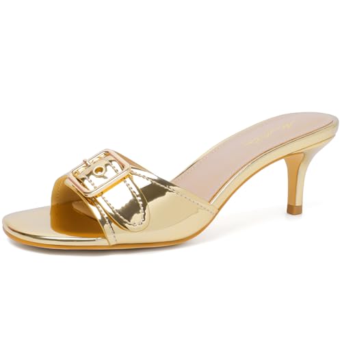 Image of Mostrin Kitten Heels for Women Summer Mules Heels Stiletto Heeled Sandals Slip On Backless Dressy Womens Sandals