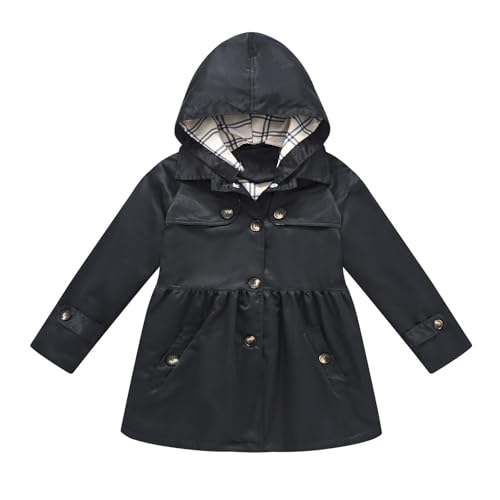 Kids Girls Loose 𝗪aterproof Hooded Jacket Button Closed Long Sleeve Coat Solid Color Windbreaker Jacket for Girls