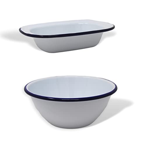 Thorness 16CM Diameter White Enamel Pudding Bowl Pie Dish Oval Dish Set