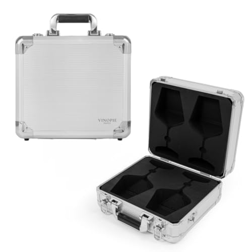 VINOPIE Durable Aluminum Hard Shell Silver Wine Glass Case