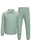 Arshiner Boys Polo Shirt Sweatsuit Set Fashion Fall Outfits Casual Athletic Long Sleeve Suit 2 Piece Zip Tracksuit for Boys Green 11-12 Years