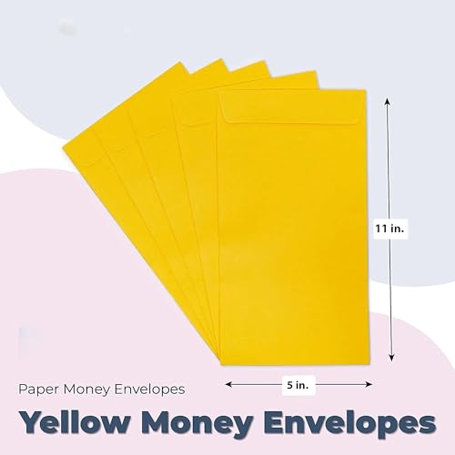 Image of 11X5 Inch (Pack of 50) Laminated Yellow Paper Envelope Ideal For Home Office Business Corporate | For Secure Mailing cheques Letters Documents | Poly Laminated inside | 100 GSM