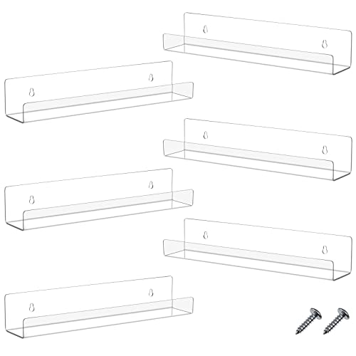 Blulu 4 Packs 14 Inch Acrylic Floating Bookshelf, Wall Mounted Shelf, Ledge Book Shelf for Living Room, Office, Bedroom, Bathroom, Kitchen