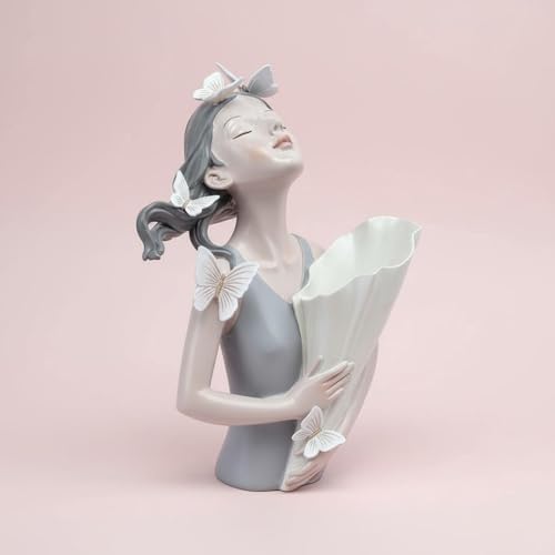 Jarrón decorativo busto de chica para decorar el estudio en verde 7