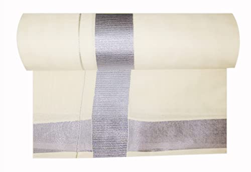 Image of Mens Cream 100% Cotton Dhoti 4.00 Mtrs with Rich Jari Border Dhothi /Vesti /Mundu
