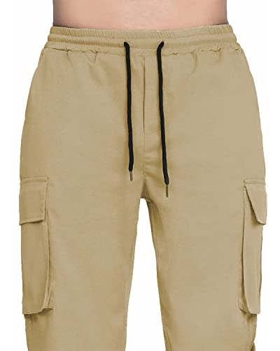 Lyrxxx Men's Casual Cargo Pants Hiking Pants Workout Joggers Sweatpants For Men,Light Khaki,L #TOP4