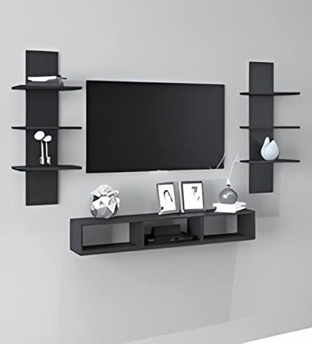 Image of Wooden handicrafts Tv Cabinet Dazzling Wall Rack Shelves Set MDF -Medium Density Fiber Home Decoration Wall Decor (Black, Tv Cabinet)