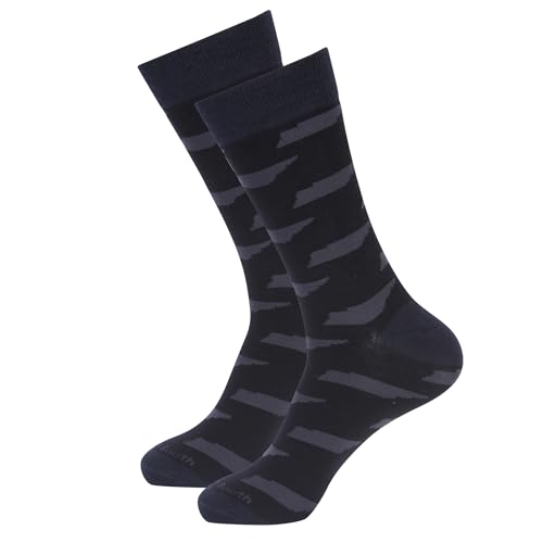 Barrel Down South Tennessee Letter Print Socks – Black/Grey, Fun Printed Cotton Crew Socks with Tennessee Outline | One-Size, Cotton/Polyester/Spandex | TN Volunteer Gifts