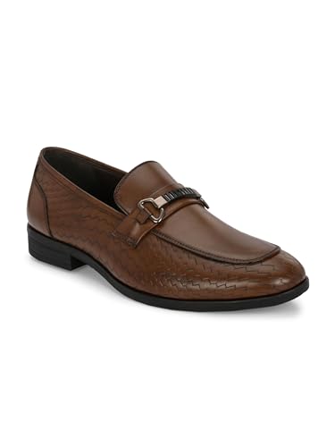 Image of San Frissco Men's Loafers Brown Textured Handcrafted Formal Horsebit Shoes /Slip-on Shoe for Office, Wedding & Parties /Easy to Match Moccasins with Stylish Lightweight and Comfortable