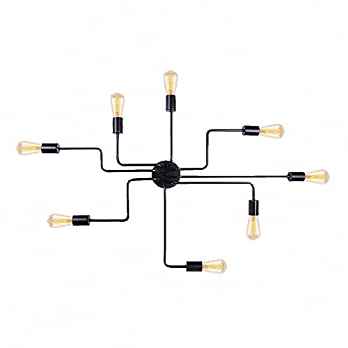 8 Light Industrial Vintage Metal Ceiling Light Semi Flush Mount Pendant Lamp Dining Room Kitchen Island Chandeliers E26 Bulb Sockets Lighting fixtures Black