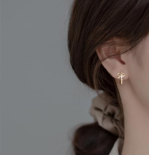 Reffeer Solid 925 Sterling Silver CZ Bow Hoop Earrings Ribbon for Women Teen Girls Bowknot Hoop Earrings Huggie2