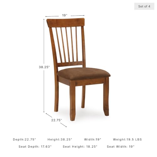 Image of Signature Design by Ashley Haddigan Dining Chairs Set of 4, Cushioned Rake Back Side Chairs, Faux Leather Upholstered Wood Frame, for Kitchen, Dark Brown