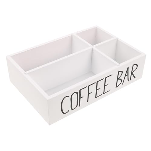 KOCKSHION 木製ティーバッグホルダー コーヒーステーションオーガナイザー 仕切り付きデスクトップ収納ボックス コンパクトで省