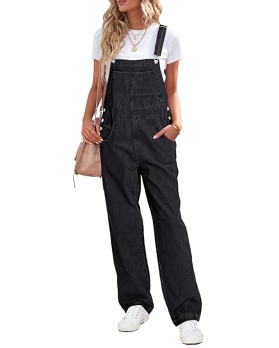 Vetinee Jumpsuit Schwarz Overall Herbst Schwarz Größe L passt für EU 42-44