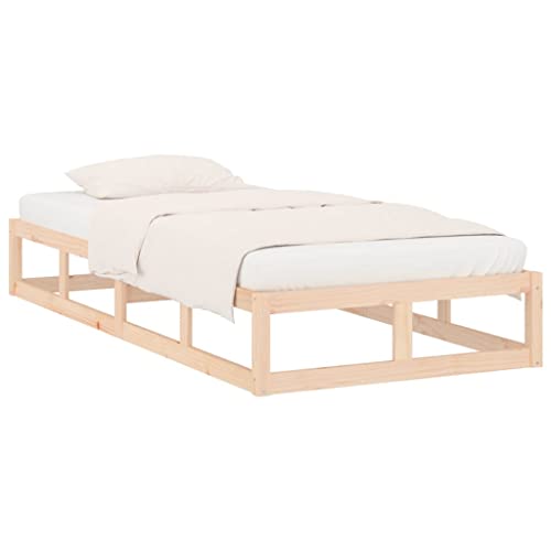 Image of vidaXL Single Bed Frame - Solid Pinewood - 90x200 cm - Modern, bohemian, Bedroom Dormitory Furniture with Plywood Slats for Stability and Weight Distribution