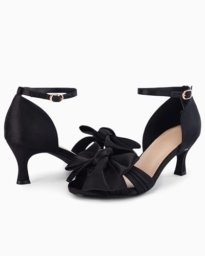 Image of Coutgo Women's Kitten Heels Bow Low Heel Sandals Open Toe Ankle Strap Party Wedding Dress Shoes