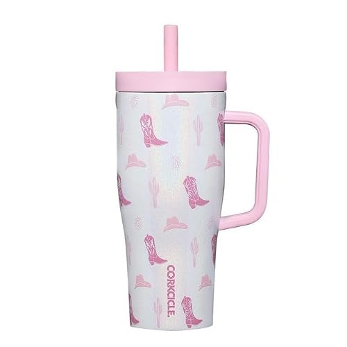 Corkcicle Cruiser Insulated Tumbler with Handle & Straw - Triple-Insulated - Leakproof Travel Mug - BPA-Free - Summer Drinkware Gift - Keeps Drinks Ice Cold - 22 oz - Cowgirl