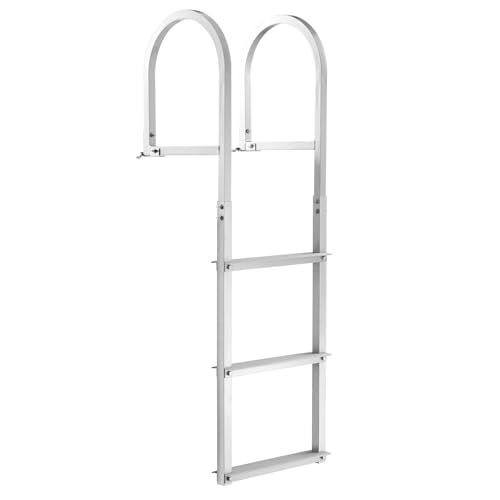 VEVOR Removable Dock Ladder 3 Steps 500lbs Load Capacity Aluminum Swim Ladders Pontoon Boat Ladder with Rubber Mat for Lake Marine Boarding Pool