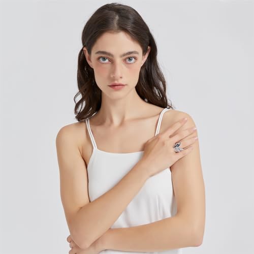 Blue Cubic Zirconia Butterfly Ring,Adjustable Ring for women, Sparkling Crystal Bow-Knot Knuckle Ring Wedding Jewelry,Gift for Wife, Mother, Daughter, Women2