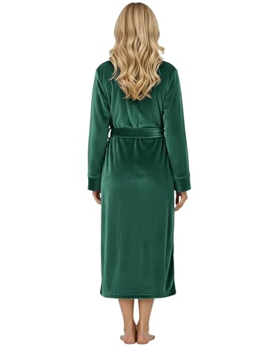 NY Threads Damen-Bademantel, Fleece, Schalkragen, lang, flauschig, Grün, X-Large