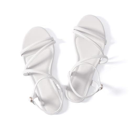 Image of Mtzyoa Women Flat Sandals Dressy Strappy Gladiator Summer Ankle Strap Nude Open Toe Comfortable Wedding Casual Leather Ladies Party Trendy Vacation