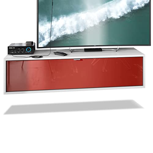 Vladon Meuble TV Lana 120 Armoire Murale lowboard 120 x 29 x 37 cm, Caisson en Blanc Mat, façades en Bordeaux Haute Brillance | Grand Choix de Couleurs