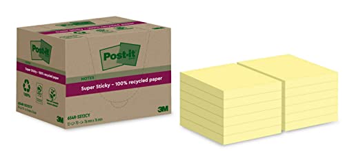 Post-it Notes Super Sticky recyclés : pack de 12 blocs jaune canari 76x76 mm - 2
