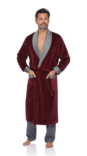 Revise Raul RE-102 Elegant Herren Bademantel - Morgenmantel – Bordaux Rot...