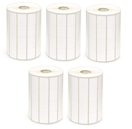 Image of True-Ally 5pcs 25x15 (DT) Direct Thermal Barcode Label - 25mm x 15mm - 4 Ups - 10000 Labels /Roll - White Self Adhesive Sticker for Barcoding(No Ribbon Required) (Pack of 5)