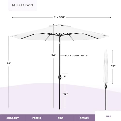 Image of Midtown Umbrellas Lean - 9 Ft Patio Umbrella, Ivory White Canopy
