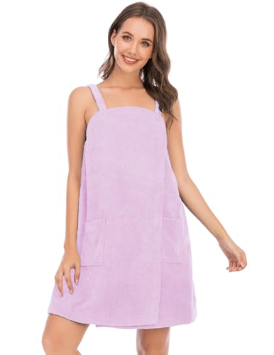 Image of Veseacky Women Bath Wrap Towel for Womens Shower with Pocket Adjustable Spa Robe & Facial Headband